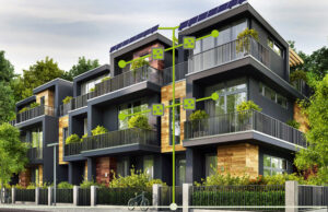 Mehrfamilienhaus mit visualisiertem PIONIERKRAFT-System